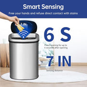 BestOffice | 13 Gallon Stainless Steel Trash Can with Lid | Steel | Automatic Touchless Garbage Can | Odor Control | Modern Oval Design | Easy to Clean | For Kitchen, Bathroom, Office or Home