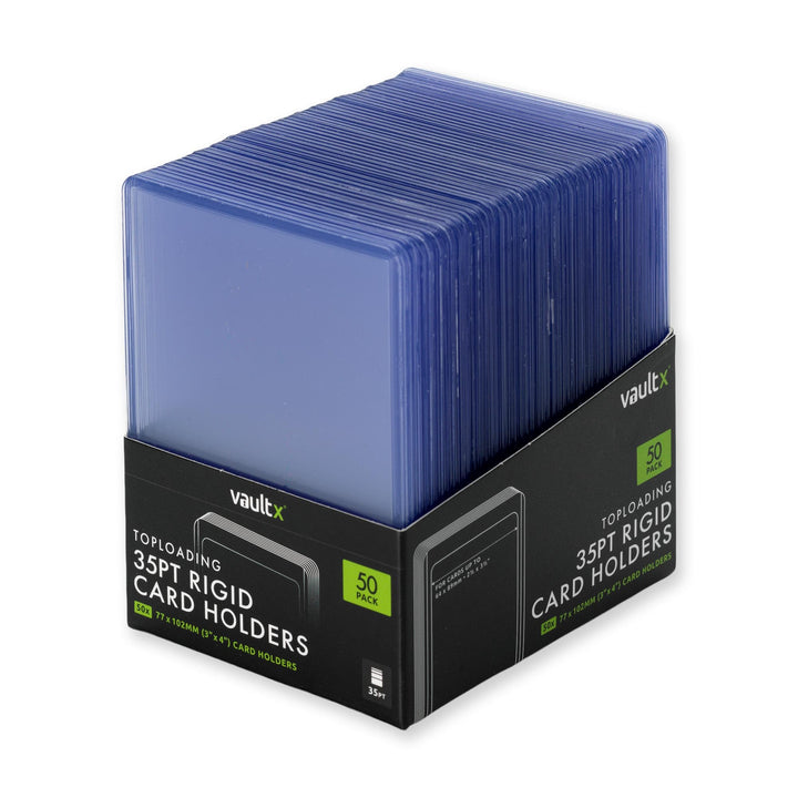 Vault X 35pt Toploaders (50 Pack) 3" x 4" Rigid Card Holders for TCG | Protects & displays cards, 35pt rigid. Seamless, crystal-clear 3" x 4" toploaders. 50-pack for sports cards & collectors.