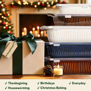 Artena Baking Dish 5.1 Quarts, Casserole Dishes For Oven, Baking Pan With Handles, Lasagna Pan Deep, Large Casserole Dish, Rectangular Ceramic Bakeware (White, With Lid)
