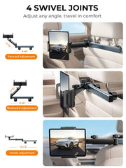 LISEN iPad Holder for Car Tablet Mount, 4 in 1 Adjust Arm Back Seat Stand | Car Accessories for Women, Car Interior Kit Organizer, Road Trip Essentials Kids, Toddler Travel Essential Car Mount Headrest