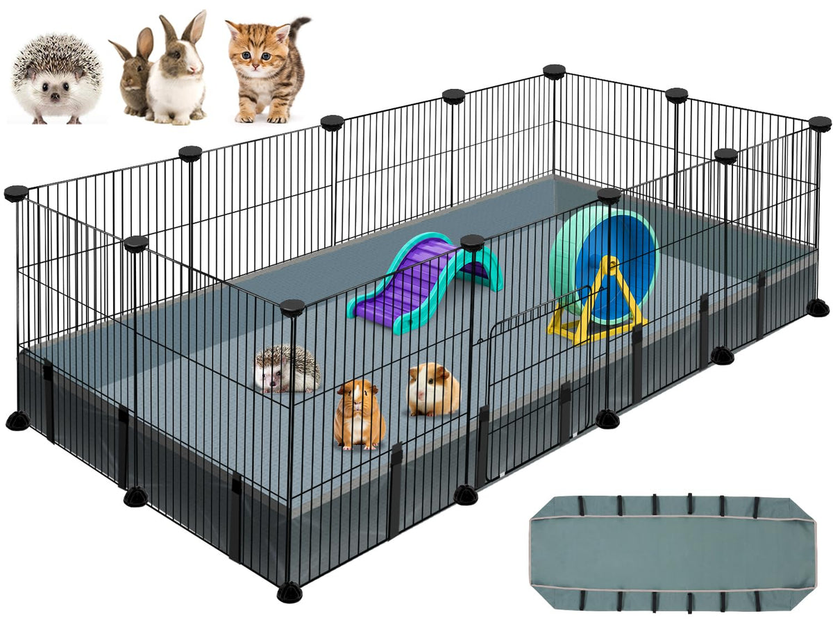 VISCOO 12 Panels Small Animal Playpen, 48" x 24" x 16" Guinea Pigs Cages | C&C Cage for Guinea Pigs with Waterproof Mat, Puppy Play Pen, Bunny Playpen, Indoor Outdoor Portable Metal Wire Yard Fence