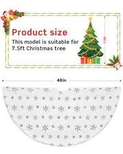 COOLWUFAN 48 Inches Faux Fur Christmas Tree Skirt, Silver Sequin Snowflake | White Christmas Tree Skirt Decor for Holiday Parties and Seasonal Home Decorating