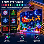 Christmas LED Smart Wall Curtain Net Lights, RGB Animated Outdoor Lights | 400 RGB Leds with App & Remote Control, Animated Effects, Timer, Music Sync and Customizable Christmas Light Displays