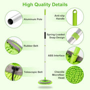 Ordenado 62" Car Wash Brush kit with Long Handle & Scratch-Free Refill Head | Chenille Microfiber Car Wash Mop Mitt, Car Washing Stick, Car Clean Brush Kit, Car Cleaning Supplies for RV Truck Boat, Green
