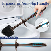 HAMITOR Toilet Bowl Brush Holder Set: Modern Brown Bathroom Accessories | Dense Stiff Soft Bristle Deep Cleaning, Round Head Restroom Scrubber, Covered Holder Hidden Mess, Home Hotel Decor, 2 Pack