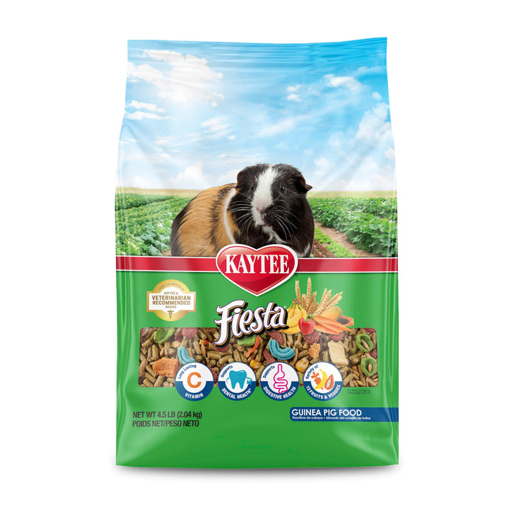 Kaytee Fiesta Guinea Pig Food, Nutritious Blend, 4.5 Pounds | Supports dental health. Complete diet for guinea pigs. Shapes and textures, guinea pig enrichment