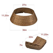Best Choice Products 36in Christmas Tree Collar, Woven Hyacinth 3-Piece Holiday Rattan Tree Skirt Accessory for Home w/Cord Cut-Out - Chestnut