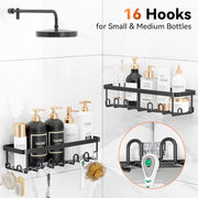 YASONIC Shower Caddy Adhesive, Rustproof Shower Organizer, Wall Shower Rack | Large Capacity Shower Shelf for Inside Shower, No Drill Shower Storage, Shampoo Shower Holder, Black, 2 Caddies