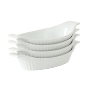 Gibson Home Gracious Dining Oval Au Gratin Baking Dishes, 4-Piece Set – 9 oz Oven Safe Banana Split Bowls, Ceramic Small Casserole Dishes with Handles, Microwave & Dishwasher Safe Mini Bakeware, White