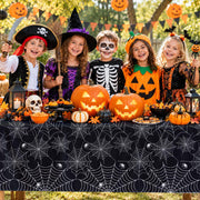 HAMDKS 4 Pack Halloween Tablecloth, Spider Web Table Cloth | 108" x 54" Rectangular Table Cover, Black Plastic Disposable Tablecloth for Halloween Decor Party Supplies