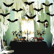 12Pcs Large Halloween Hanging Bats Decorations Outdoor, Flying Bats with Glowing Eyes for Halloween Tree Hanging Decorations Outside