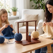 GloTika Wooden Yarn Holder with Double Drawer and 2 Magnetic Spindles | Handcrafted, Tangle-Free Spinning, Anti-Slip Weighted Base, Phone Stand, Easy Assembly, Gift for Knitters, Solid Build