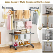 Upgraded 4-Tier Clothes Drying Rack, Drying Rack Clothing with Wheels | Large Foldable Laundry Drying Rack, Clothes Rack with Side Hooks for Indoor Outdoor Air Drying, 19.68"D x 29.9"W x 67.7"H