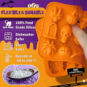 Halloween Molds Silicone for Chocolate 2 Pack, 3D Halloween Chocolate Candy Gummy Mold Skull Pumpkin Bat Ghost Witch Hat Spider tombstone Shapes Mold