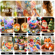 Caliart Acrylic Paint Set of 24 Colors with 12 Brushes | Craft Painting Kit for Artists Adults Beginners, Halloween Pumpkin Canvas Wood Rock Ceramic Fabric Art Supplies