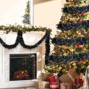 FOIMAS 33FT Black Tinsel Garland,Halloween Metallic Tinsel Garland Twisted Hanging Garland for Halloween Christmas Tree Fireplace Home Decoration