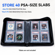 Graded Card Binder 4 Pocket, Holds 40 PSA Slabs for PSA CGC CSG Slabs, J254 | Waterproof Premium PU Leather,Ringless Side Loading, Acid-Free PVC-Free Pages for MTG, TCG, Anime Game & Sports Cards