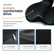 Car Seat Cushion for Driving, Sciatica Pain Relief Car Pillow and Seat Pad | Extra Large Driver Seat Cushion Offers Broad Car-Seat Coverage to Ease Hip and Tailbone Pressure During Long Drives (Black)