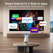 [Built-in Apps & 2026 Upgraded] Mini Projector with Wi-Fi 6 & Bluetooth 5.4, 1080P 4K Support Full HD, Auto Keystone 360° Portable Home Cinema Smart Projector for iOS/Android X1
