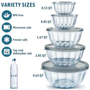 Glass Mixing Bowls with Airtight Lids, 5 PCS Thick Glass Nesting Bowls | Serving bowl For Kitchen Baking, Meal Prepping and Salad, Bpa Free Dishwasher Microwave and Oven Safe, 0.5/0.8/1.6/2.7/4.4 Q