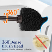 HAMITOR Toilet Bowl Brush Holder Set: Modern Brown Bathroom Accessories | Dense Stiff Soft Bristle Deep Cleaning, Round Head Restroom Scrubber, Covered Holder Hidden Mess, Home Hotel Decor, 2 Pack