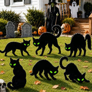 Black Cat Halloween Decorations Outdoor Yard Signs Stakes Scary Silhouette | 6 Pcs Spooky Black Cat Signs with Glow Effect Eyes Lawn Stakes for Graveyard Front Yard Backyard Garden Halloween Party Decor