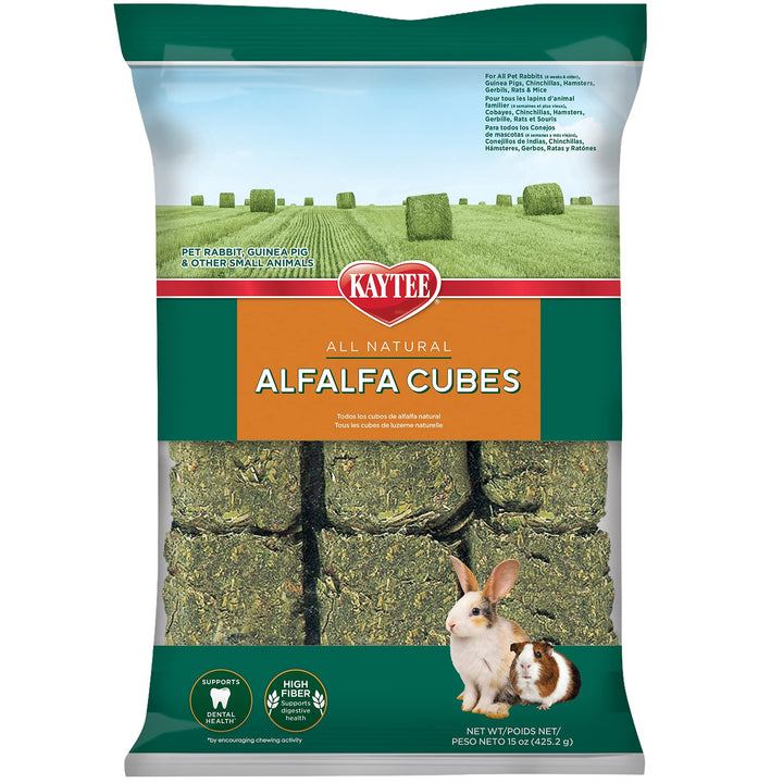 Kaytee Alfalfa Cubes for Rabbits and Guinea Pigs, 15 Oz | Fiber-rich rabbit treats. Sun-cured alfalfa cubes for guinea pig treats. High protein, no artificial colors or preservatives