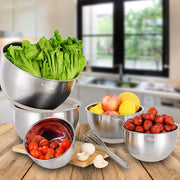 Wildone Mixing Bowls with Airtight Lids Set, 5PCS Stainless Steel Nesting Bowls with Grater Attachments & Non-Slip Bottoms, Size 5, 3, 2, 1.5, 0.63 QT, Great for Mixing & Serving, Khaki