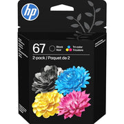 HP 67 Black/Tri-Color Ink Cartridges (2-Pack) | Works with DeskJet 1255, 2700, 4100, Envy 6000, 6400 | Instant Ink Eligible | 3YP29AN | Packaging May Vary
