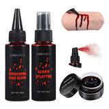 BOBISUKA 3PCS Halloween Fake Blood Makeup Kit - Coagulated 1.41oz + Spray 1.76oz + Dripping 1.76oz, Realistic Washable SFX Makeup for Zombie Monster Mouth Clothes Dress Up