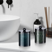 2 Pcs Acrylic Qtip Holder, Cotton Ball Holder Jars with Lids, Black | Apothecary Jars for Cotton Swabs, Balls, Pads and Floss Picks, Bathroom Vanity Organizer