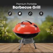 GasOne 14-inch Portable Charcoal Barbecue Grill with Thermometer – Red | 3-Point Locking Lid for Heat Preservation – Dual Venting System – Small Charcoal Grill for Backyard, Camping, Boat