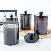 2 Pcs Acrylic Qtip Holder, Cotton Ball Holder Jars with Lids, Black | Apothecary Jars for Cotton Swabs, Balls, Pads and Floss Picks, Bathroom Vanity Organizer