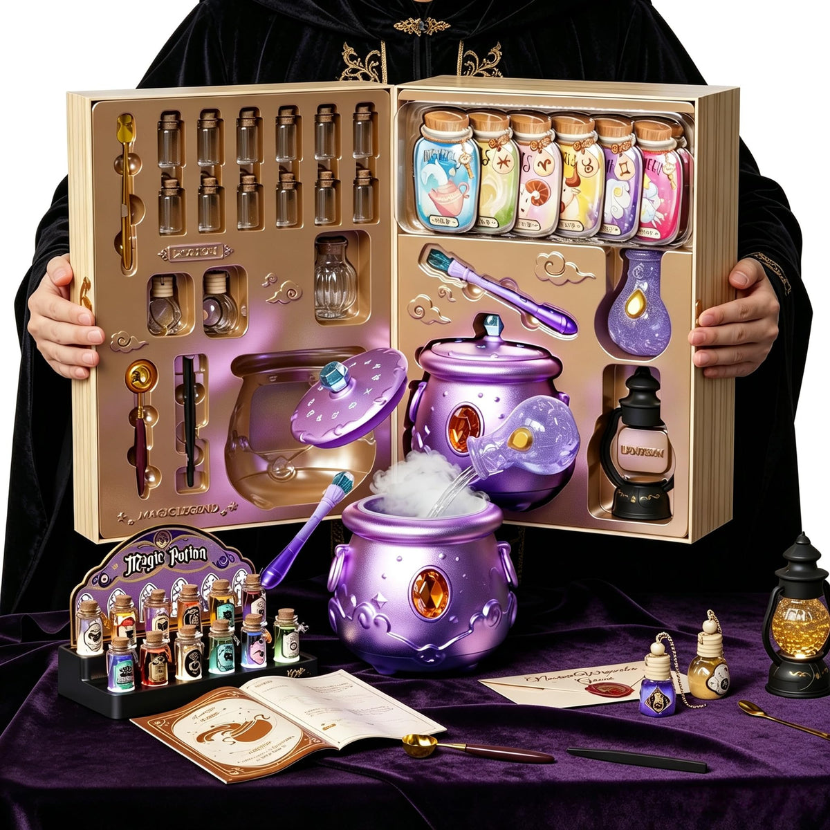 Magic Mix Potion Kit for Kid Age 10+ Light Up Mist Cauldron Girls Witch Toy | Light Sound Mist Cauldron, Light-Up Stand, Retro Lantern, 12 Zodiac Potion Set, Birthday Back to School Gift for Girls 10-12