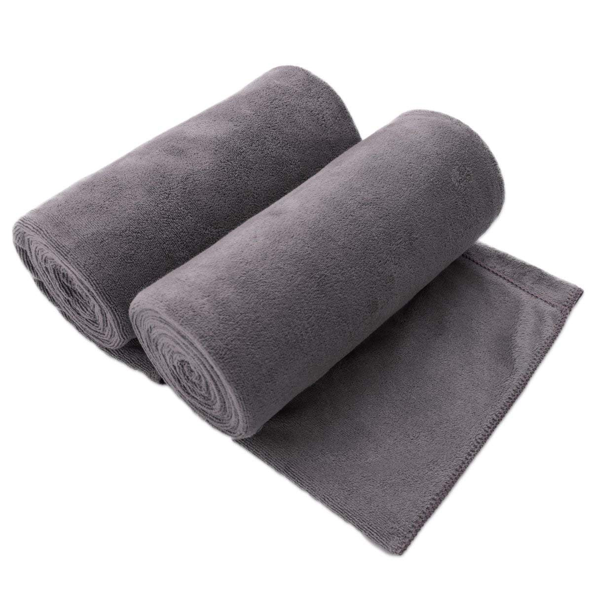 JML Microfiber Bath Towel with Hanging Loop, 2 Pack, 30" x 60", Grey | Oversized, Soft & 7X Absorbent, Fast Drying, No Fading, Lint Free Microfiber Towel for Sport, Travel, Fitness, Yoga