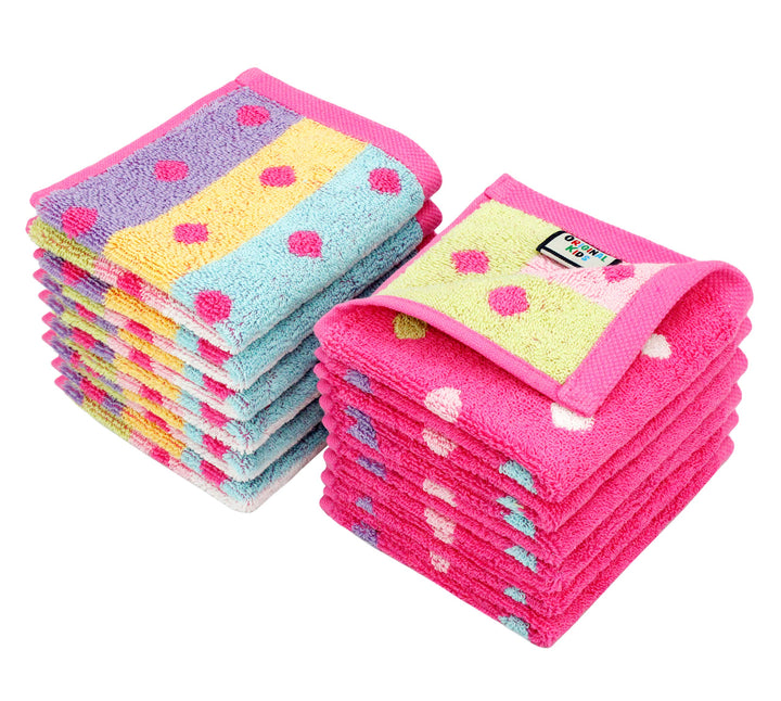 ORIGINAL KIDS Wash Cloth - 100% Cotton Set of 12 Pink Multicolor Washcloths | Bath Time Sugar and Spice Super Soft Colorful Absorbent Quick Dry Easy Care Jacquard Face Towel - 12x12 inch Face Cloth