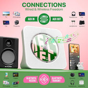 ROADOM Portable CD Player with Bluetooth, Hi-Fi Speakers & FM Radio | Bluetooth transmitter & receiver, Hi-Fi stereo sound, FM radio, USB & AUX, 5 CD formats, compact CD player for kids & seniors
