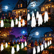 Solar Halloween Ghost Pathway Lights - 6Pack Waterproof Ghost Lights with 8 Modes for Outdoor Yard Porch Garden Lawn Halloween Pathway Decor, White
