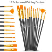 Caliart Acrylic Paint Set of 24 Colors with 12 Brushes | Craft Painting Kit for Artists Adults Beginners, Halloween Pumpkin Canvas Wood Rock Ceramic Fabric Art Supplies