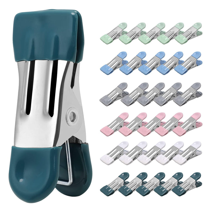 Clothes Pins Heavy Duty, 30 Pack, 2.17 Inch Metal Chip Clips, 6 Colors | Clothespins for Photo Drying Clothesline Laundry Sock, Bag Clips for Food Kitchen Stainless Steel with Rubber