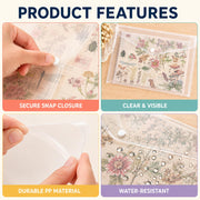 RUICHUAN 12 x 12 Scrapbook Paper Storage, 20 Pack Clear Snap Envelopes | Scrapbook Organizer with 24 Labels, Holds Cardstock, Vinyl Sheets and Photos in Craft Rooms, Offices and Schools