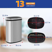BestOffice | 13 Gallon Stainless Steel Trash Can with Lid | Steel | Automatic Touchless Garbage Can | Odor Control | Modern Oval Design | Easy to Clean | For Kitchen, Bathroom, Office or Home
