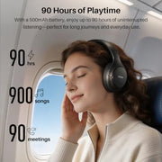 TOZO HT3 Hybrid Noise Cancelling Wireless Headphones, 90H Over Ear Headset | Hi Res Audio, AI Voice Assistant, Dual Device Connection, 32 Custom EQs, Built In 5 Mics, ANC, Foldable, Bluetooth 6.0 Black