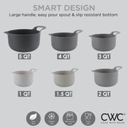COOK WITH COLOR Nesting Plastic Mixing Bowl Set with Pour Spouts and Handles, Gray, 6 Piece Non-Slip