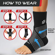 Sleeve Stars Ankle Brace Men & Women Support (Single/M:10"-12"/Black) | Plantar Fasciitis, Adjustable Strap, Sprained Wrap, Customizable Foot Support, Achilles Tendonitis Relief, Compression Sleeve