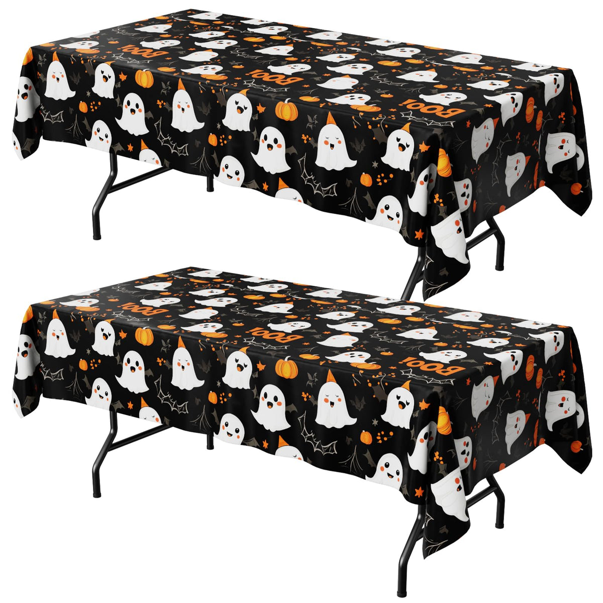Niuara Halloween Black Plastic Table Cloth Disposable, 2 Pack, 54 x 108 in | Rectangle, 6 ft Tables, Halloween Party Decorations, Holiday Gathering