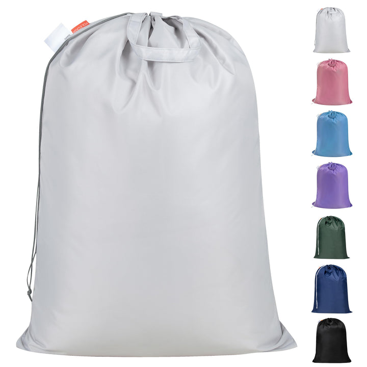 Polecasa Extra Heavy Duty X-Large Laundry Bag with Handles, Silver, 28x36" | Extra Large 3-4 Load Capacity, 50LB Heavy Duty, Name ID Tag,Hamper & Basket Liner, Reinforced Stitching, Drawstring Closure
