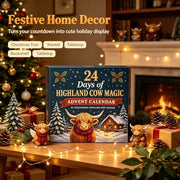 2026 3D Highland Cow Advent Calendar, 24 Days Christmas Countdown Calendar with Cute Farm Cattle Mini Figurines, Collectible Christmas Ornament Gift