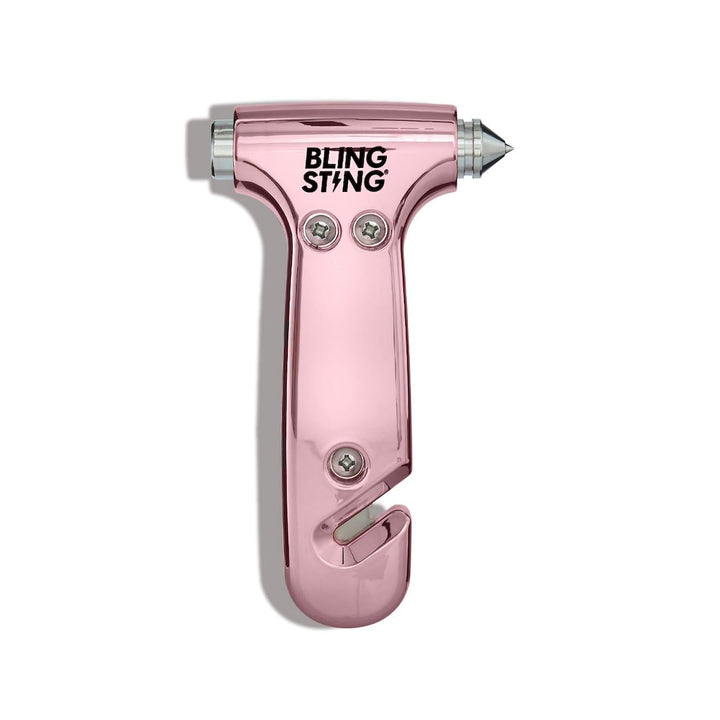 BLINGSTING Safety Hammer - Emergency Automotive Escape Tool with Window Breaker, Seat Belt Cutter & Adjustable Car Visor Strap - Tempered Glass Breaker - Steel Blade - Blush Rose Pink (1 Count)
