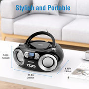 MEGATEK Portable CD Player Boombox with Bluetooth & FM Radio – Black | USB Playback, Clear Stereo Sound, AUX Input, Headphone Jack, CD-R/RW & MP3-CD Support, LCD Display, AC/Battery Powered